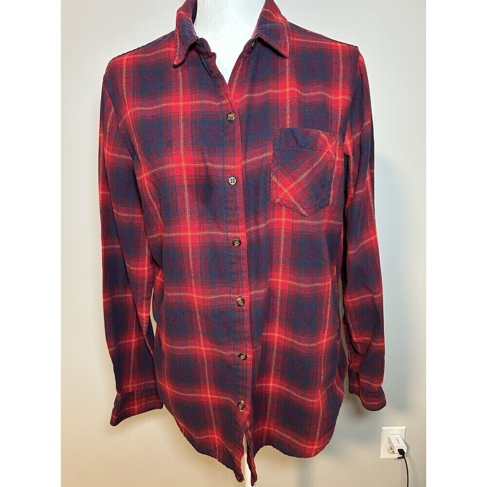 Field and Stream Women’s Classic Flannel Woodbury Red Blue Plaid Shirt Large EUC